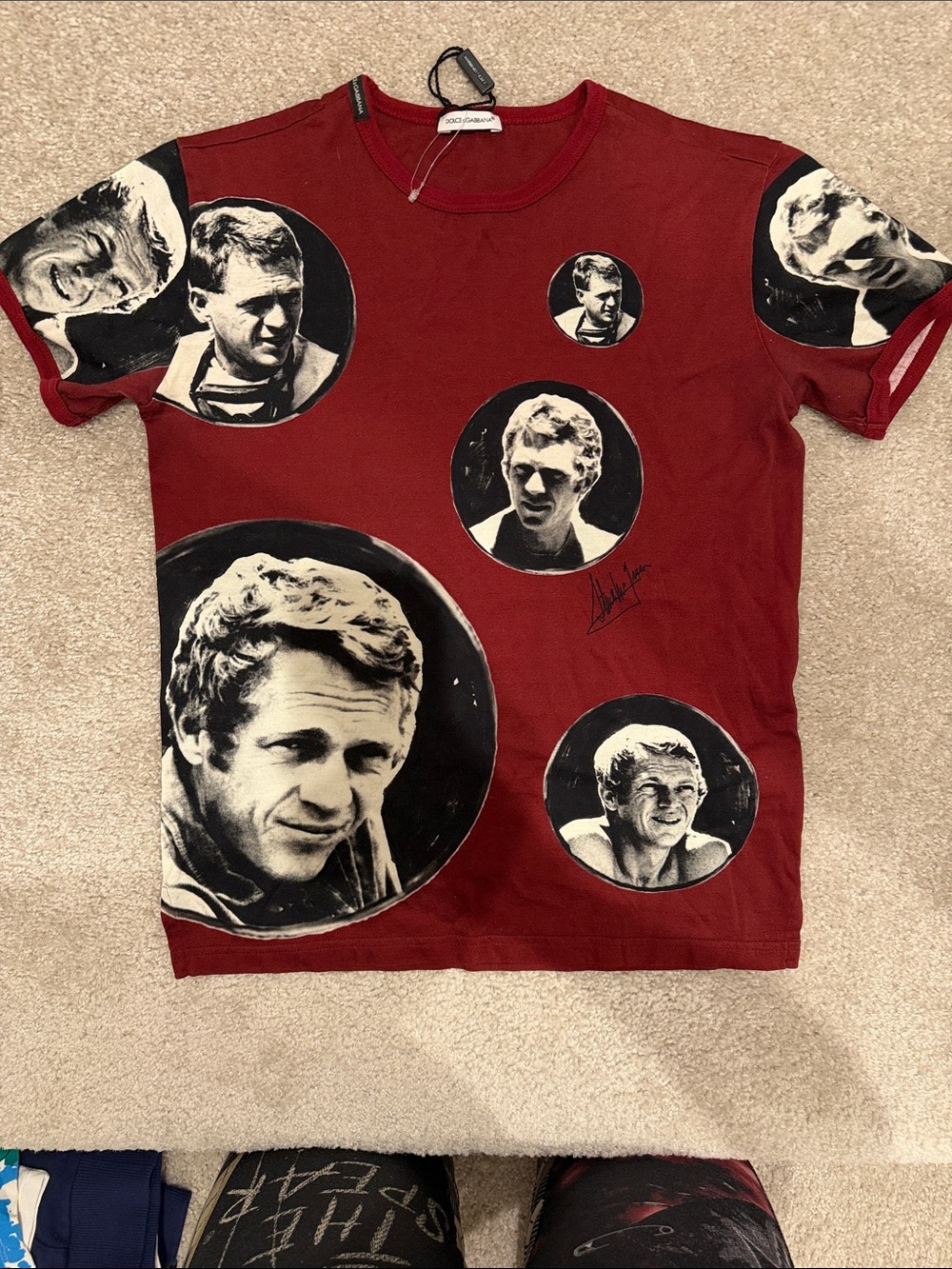 Dolce & Gabbana Red Short Sleeve Graphic Tee with Portrait Motifs